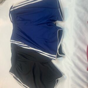 2 adidas Royal Blue and Black Athletic Shorts with White Logo Tag